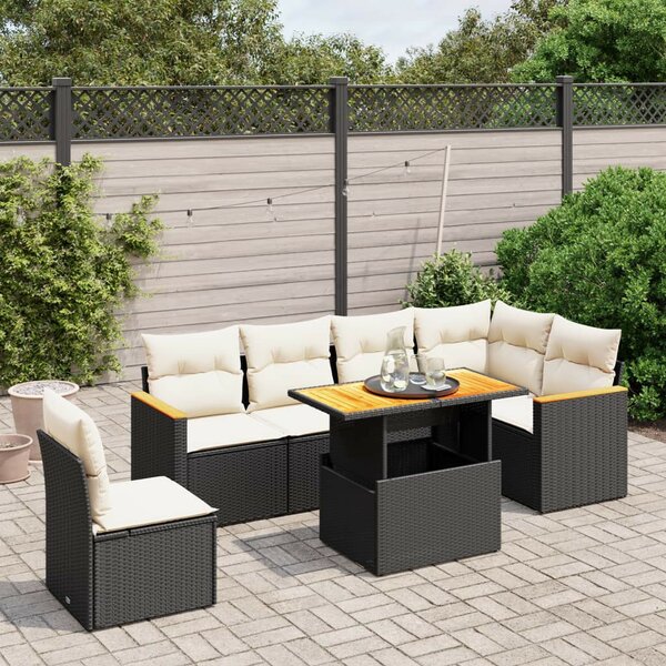VidaXL Polyrattan Kerti Ülőgarnitúra - 7 részes - Fekete