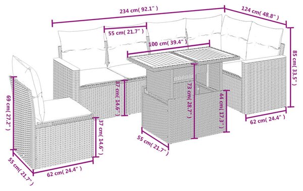 VidaXL Polyrattan Kerti Ülőgarnitúra - 7 részes - Fekete