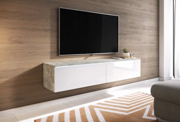 CERIEE 140 TV-asztal - beton / fényes fehér
