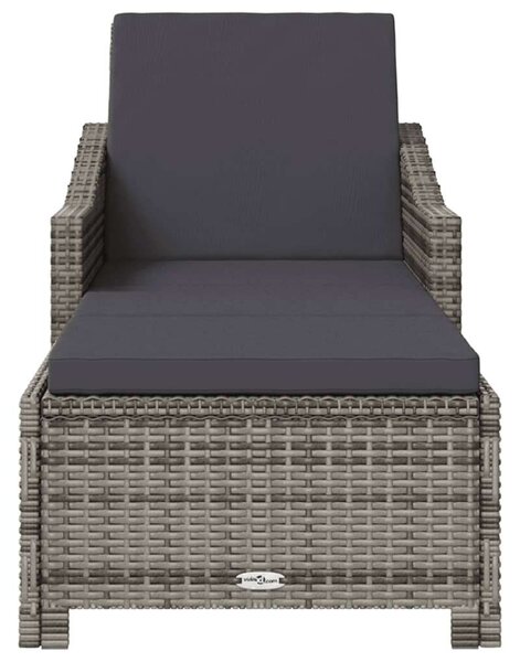 Szürke polyrattan napozóágy sötétszürke párnával