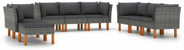 VidaXL 9 részes szürke polyrattan kerti ülőgarnitúra párnákkal