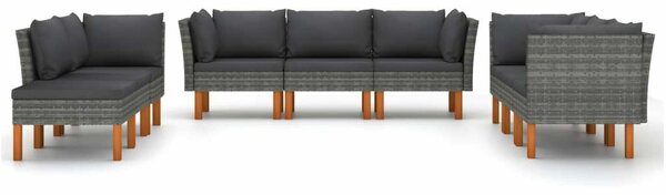 VidaXL 9 részes szürke polyrattan kerti ülőgarnitúra párnákkal