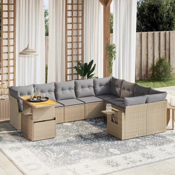 VidaXL Polyrattan Kerti Ülőgarnitúra - 10 részes - Bézs