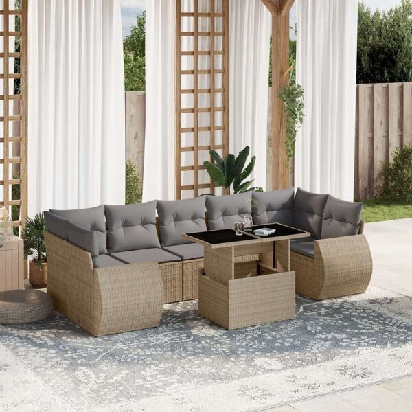 VidaXL Polyrattan Kerti Ülőgarnitúra - 8 részes - Bézs