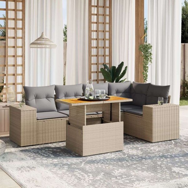 VidaXL Polyrattan Kerti Ülőgarnitúra - 6 részes - Bézs