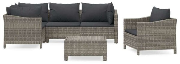 Polyrattan Kerti Ülőgarnitúra - 6 részes - Szürke
