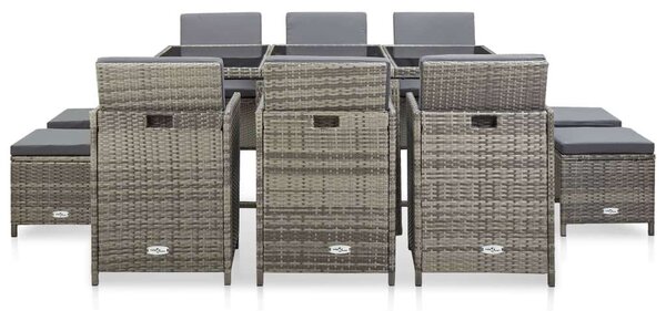 11 részes szürke polyrattan kültéri étkezőszett párnákkal