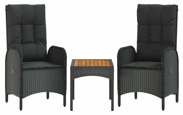 VidaXL Polyrattan Kerti Ülőgarnitúra - 3 részes - Fekete
