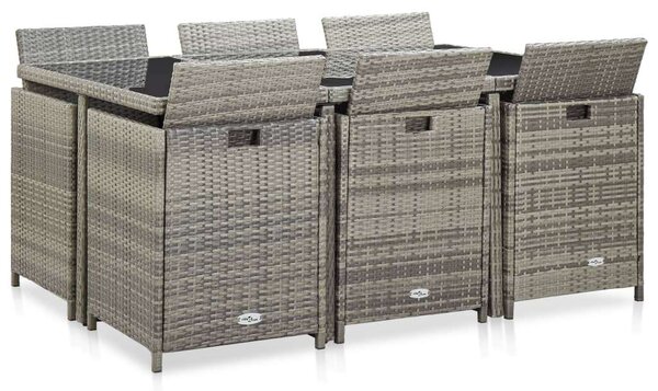 11 részes szürke polyrattan kültéri étkezőszett párnákkal