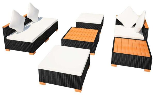 Polyrattan Kerti Bútorszett - 7 részes - Fekete