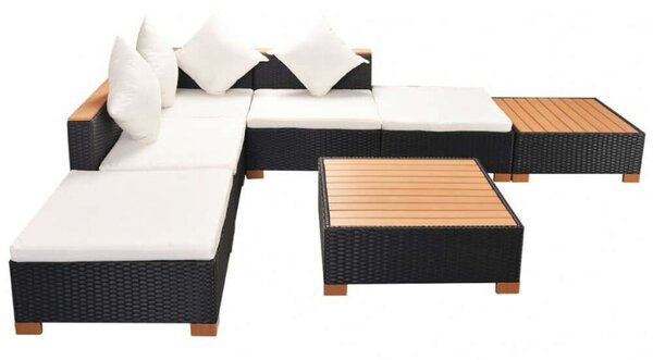 Polyrattan Kerti Bútorszett - 7 részes - Fekete
