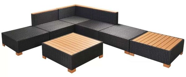 Polyrattan Kerti Bútorszett - 7 részes - Fekete