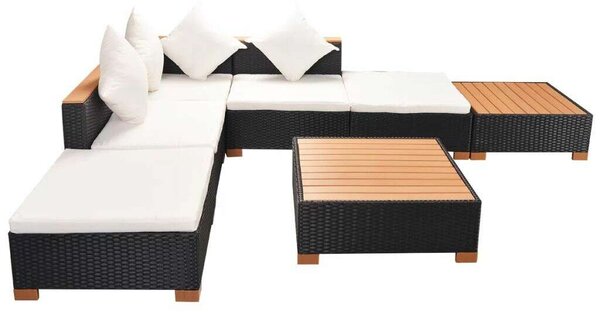 Polyrattan Kerti Bútorszett - 7 részes - Fekete
