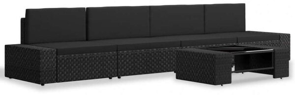 Polyrattan Kerti Ülőgarnitúra - 5 részes - Fekete