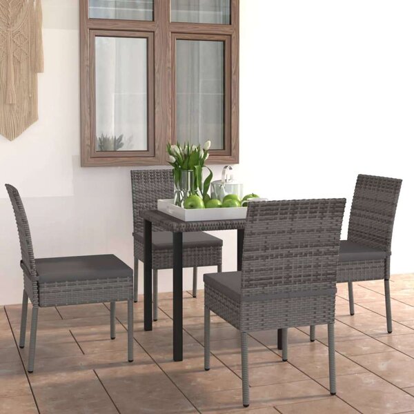 VidaXL - 5 Részes Kerti Étkezőgarnitúra - Polyrattan - Szürke