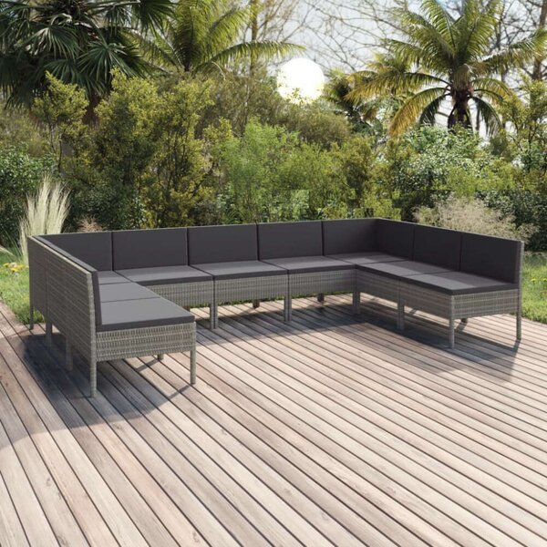 VidaXL Polyrattan Kerti Ülőgarnitúra - 9 Elemes - Szürke