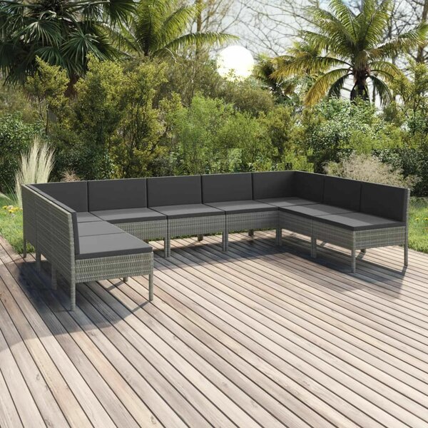 VidaXL Polyrattan Kerti Ülőgarnitúra - 9 Elemes - Szürke