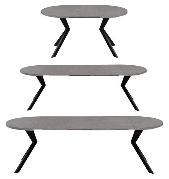 Kihúzható étkezőasztal, világos beton/fekete, 100-250x75,5 cm, LUKOS