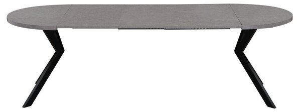 Kihúzható étkezőasztal, világos beton/fekete, 100-250x75,5 cm, LUKOS