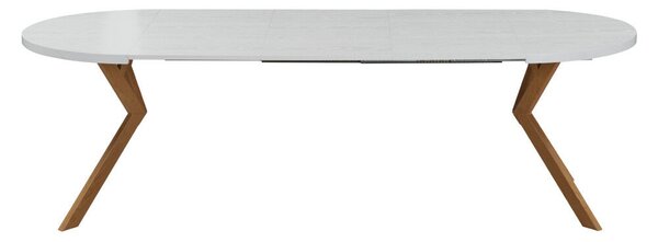 Kihúzható étkezőasztal, fehér/tölgy, 100-250x75,5 cm, LUKOS