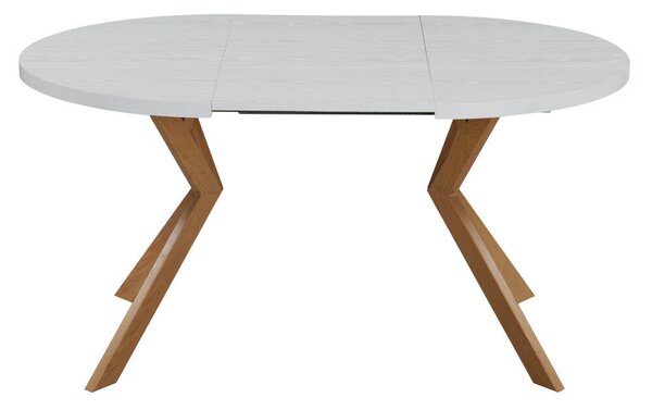 Kihúzható étkezőasztal, fehér/tölgy, 100-250x75,5 cm, LUKOS
