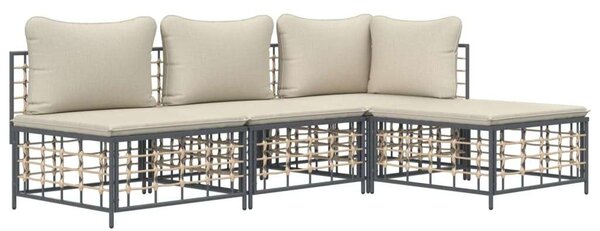 VidaXL 4-részes antracitszürke polyrattan kerti ülőgarnitúra párnákkal