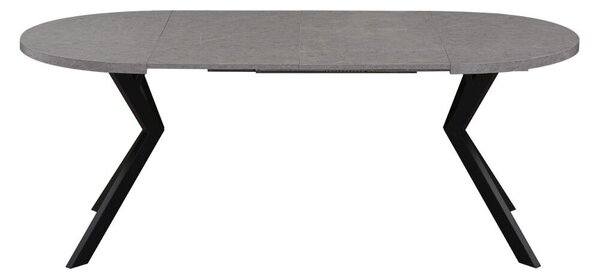 Kihúzható étkezőasztal, világos beton/fekete, 100-250x75,5 cm, LUKOS