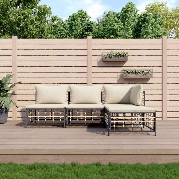 VidaXL 4-részes antracitszürke polyrattan kerti ülőgarnitúra párnákkal