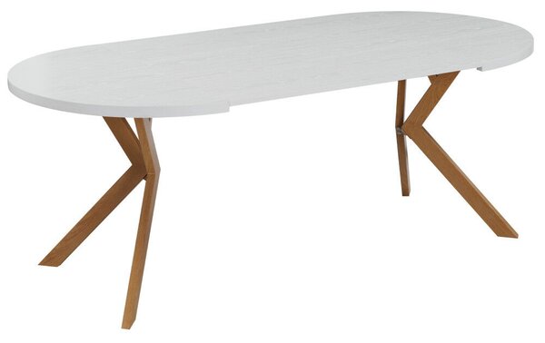 Kihúzható étkezőasztal, fehér/tölgy, 100-250x75,5 cm, LUKOS