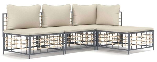 VidaXL 4-részes antracitszürke polyrattan kerti ülőgarnitúra párnákkal