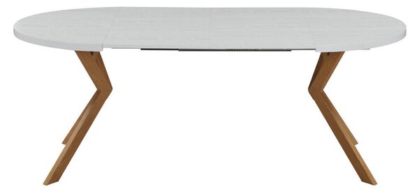 Kihúzható étkezőasztal, fehér/tölgy, 100-250x75,5 cm, LUKOS