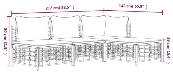 VidaXL 4-részes antracitszürke polyrattan kerti ülőgarnitúra párnákkal