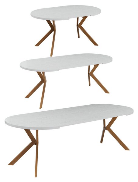 Kihúzható étkezőasztal, fehér/tölgy, 100-250x75,5 cm, LUKOS