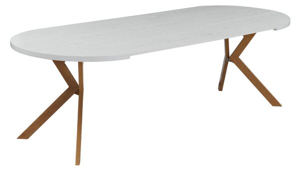 Kihúzható étkezőasztal, fehér/tölgy, 100-250x75,5 cm, LUKOS