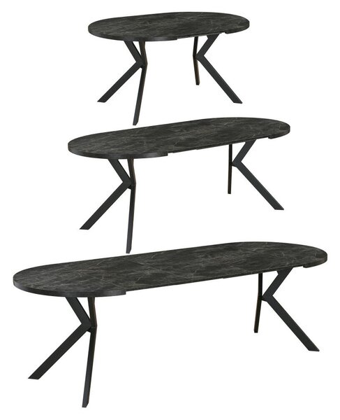 Kihúzható étkezőasztal, sötét beton/fekete, 100-250x75,5 cm, LUKOS
