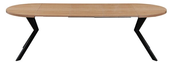 Kihúzható étkezőasztal, világos tölgy/fekete, 100-250x75,5 cm, LUKOS