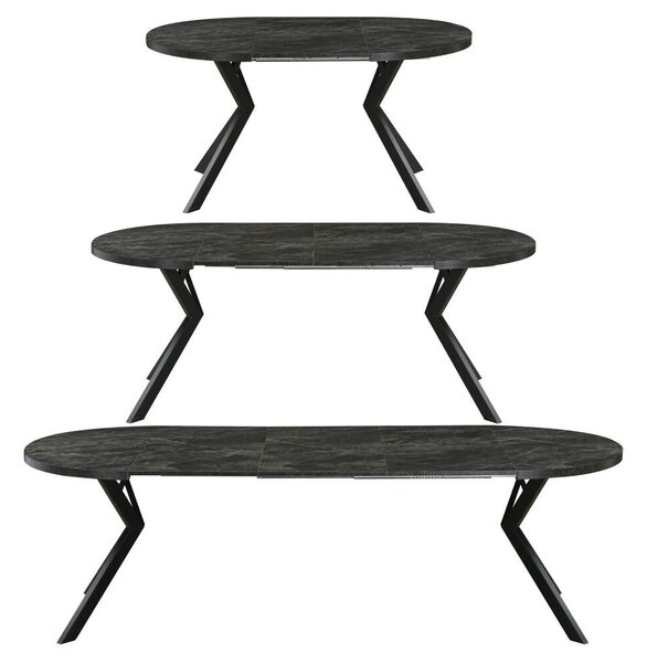 Kihúzható étkezőasztal, sötét beton/fekete, 100-250x75,5 cm, LUKOS