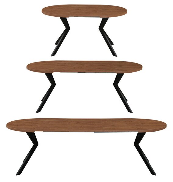 Kihúzható étkezőasztal, sötét tölgy/fekete, 100-250x75,5 cm, LUKOS
