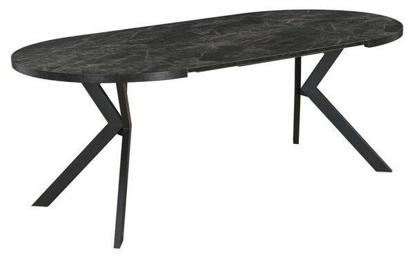 Kihúzható étkezőasztal, sötét beton/fekete, 100-250x75,5 cm, LUKOS