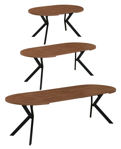 Kihúzható étkezőasztal, sötét tölgy/fekete, 100-250x75,5 cm, LUKOS