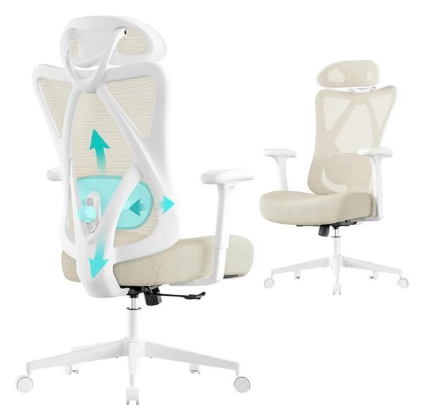 Songmics ergonomikus irodai szék, hálós szövet anyag, H114-124 cm, ideális irodába/otthoni irodába/tanulószobába, állítható fejtámla a fej/nyak megtámasztására, deréktámasz, légáteresztő háló