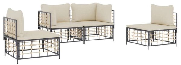 VidaXL 4-részes antracitszürke polyrattan kerti ülőgarnitúra párnákkal