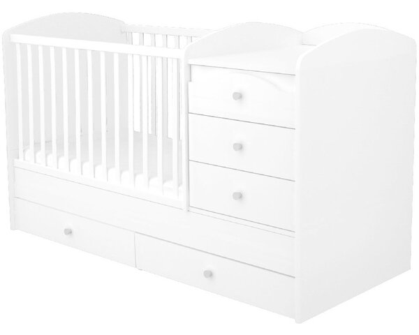 Hubners Matei Maxi Kombi 120x70 cm fehér, 5 fiókos, átalakítható fa gyerekágy