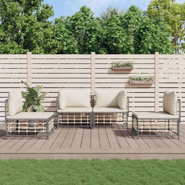 VidaXL 4-részes antracitszürke polyrattan kerti ülőgarnitúra párnákkal