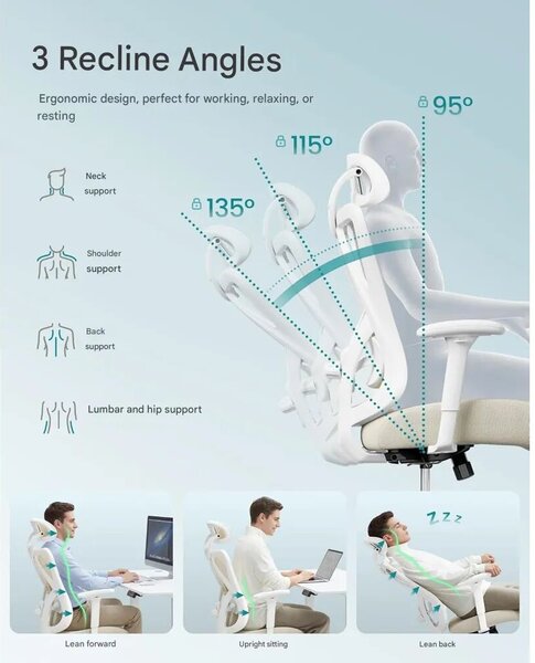 Songmics ergonomikus irodai szék, hálós szövet anyag, H114-124 cm, ideális irodába/otthoni irodába/tanulószobába, állítható fejtámla a fej/nyak megtámasztására, deréktámasz, légáteresztő háló