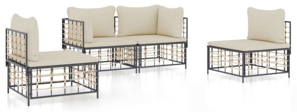 VidaXL 4-részes antracitszürke polyrattan kerti ülőgarnitúra párnákkal