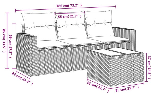 VidaXL Polyrattan Kerti Ülőgarnitúra - 4 részes - Szürke