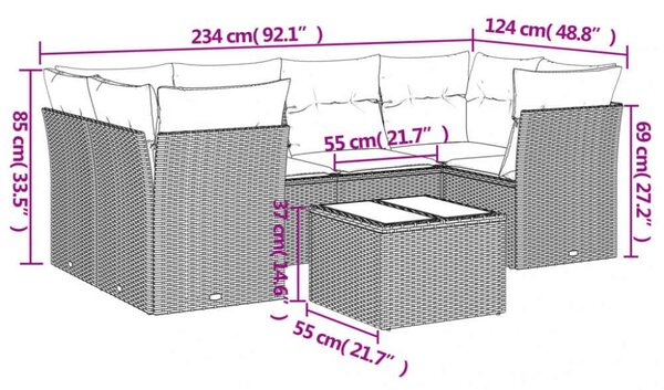 VidaXL Polyrattan Kerti Ülőgarnitúra - 7 részes - Fekete