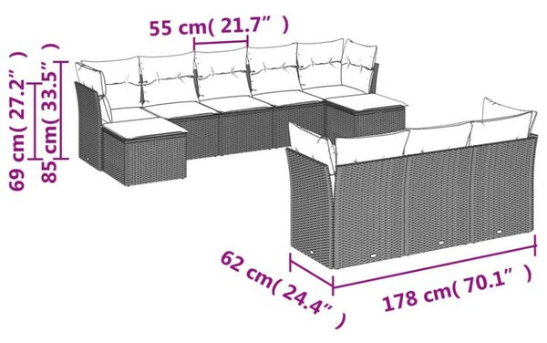 VidaXL Polyrattan Kerti Ülőgarnitúra - 10 részes - Bézs