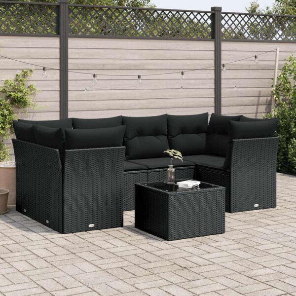 VidaXL Polyrattan Kerti Ülőgarnitúra - 7 részes - Fekete